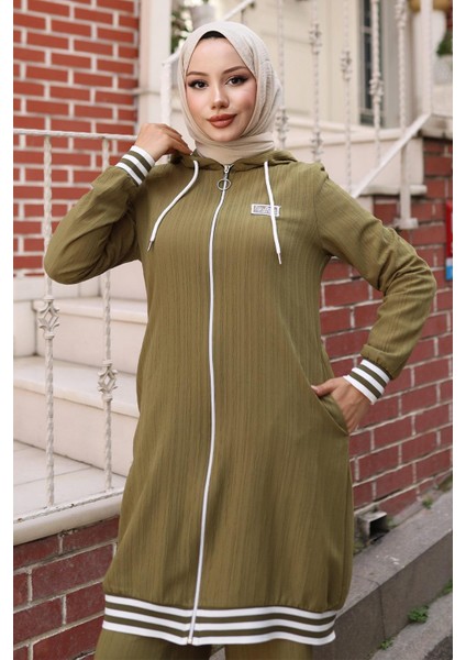 Fermuarlı Ribanalı Takım Haki 10405 fiyatları