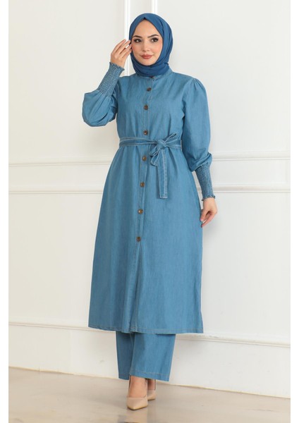 Yırtmaçlı Kot Takım Açık Mavi 19227