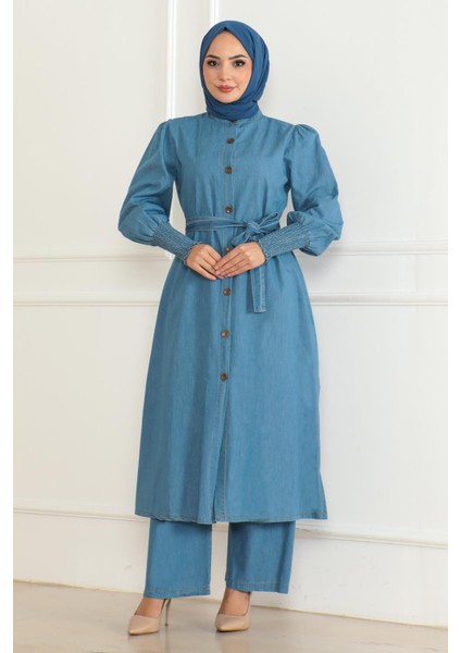 Yırtmaçlı Kot Takım Açık Mavi 19227 modelleri