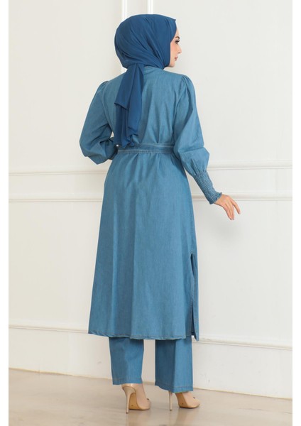 Yırtmaçlı Kot Takım Açık Mavi 19227 fırsatları