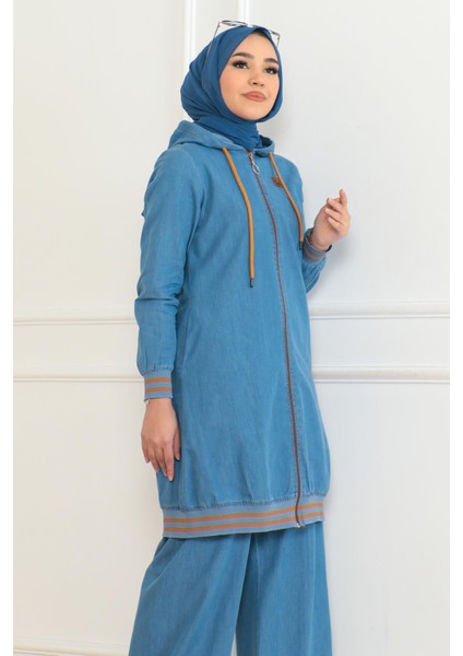 Fermuarlı Ribanalı Kot Takım Açık Mavi 19363 fiyatları