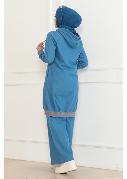 Fermuarlı Ribanalı Kot Takım Açık Mavi 19363 fırsatları