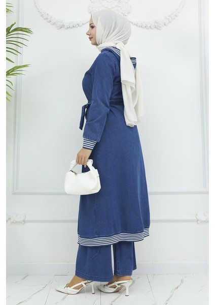 Kapşonlu Ribanalı Kot Takım Açık Mavi 19244 fırsatları