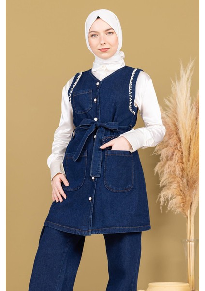 Inci Detaylı Ikili Kot Takım Koyu Mavi 19245 fiyatları