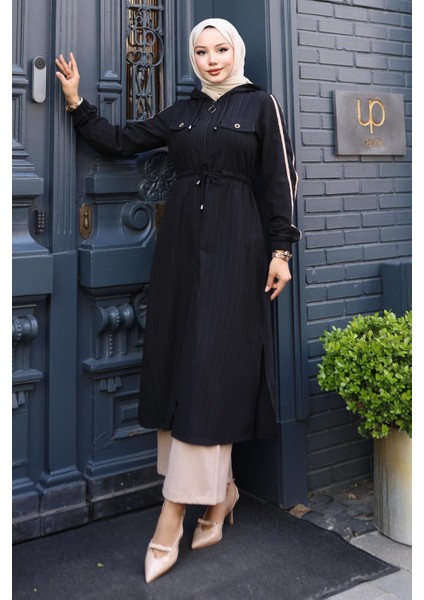 Beli Bağcıklı Kapşonlu Takım Siyah 19241