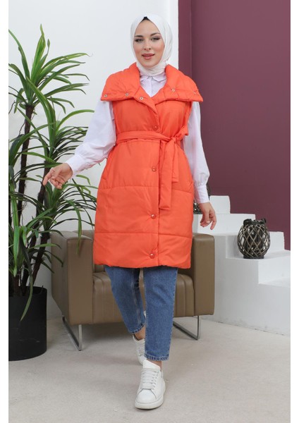 Geniş Yaka Şişme Yelek Turuncu 6093