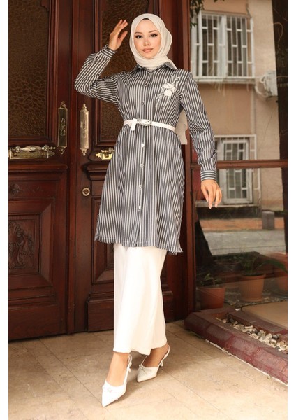 Çizgili Nakış Detaylı Takım Siyah 19261 modelleri