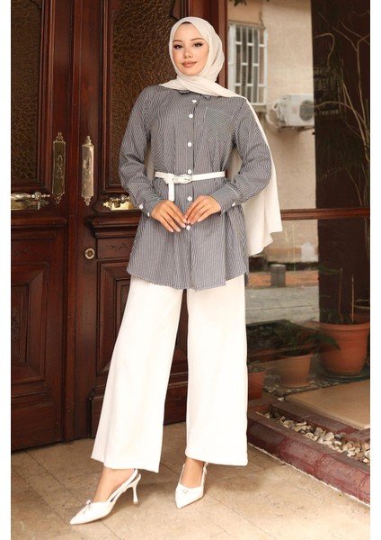 Çizgili Cep Detaylı Takım Siyah MSW19242