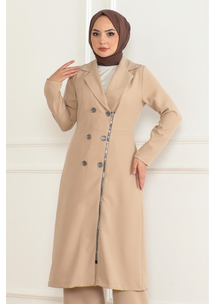 Düğme Detaylı Fermuarlı Takım Bej MSW19219 fiyatları