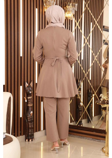 Taş Detaylı Kemerli Takım Vizon MSW19122 indirimleri