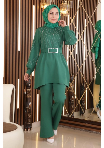 Incili Taş Detaylı Takım Zümrüt MSW19116