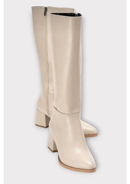 Topuklu Kadın Çizme BEJ
