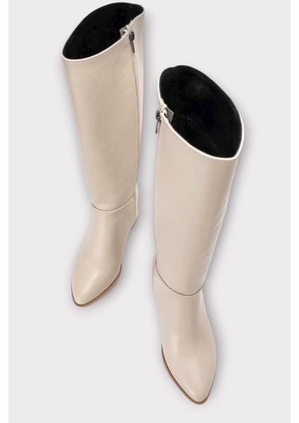 Topuklu Kadın Çizme BEJ