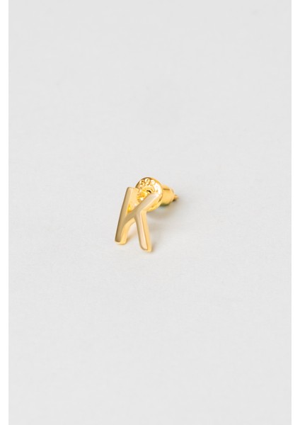 K Harfi 18 Ayar Sarı Altın Kaplama Gümüş Tek Küpe