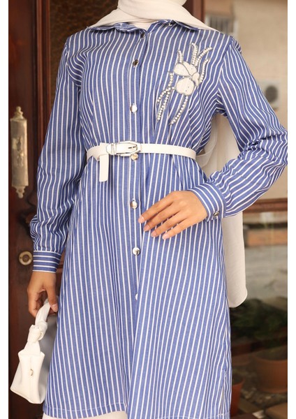 Çizgili Nakış Detaylı Takım Mavi 19261 fiyatları