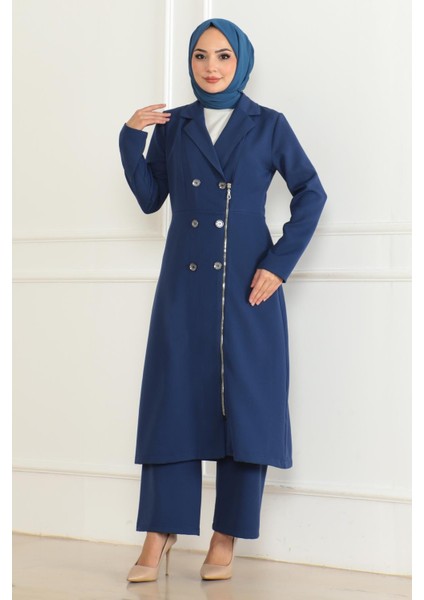 Düğme Detaylı Fermuarlı Takım Indigo MSW19219