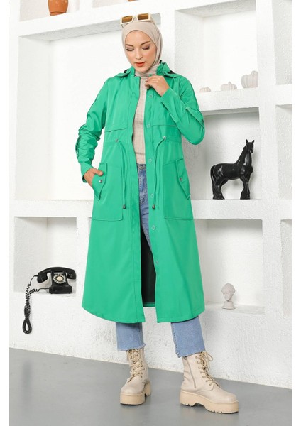 Kapşonlu Trençkot Yeşil 10744 modelleri