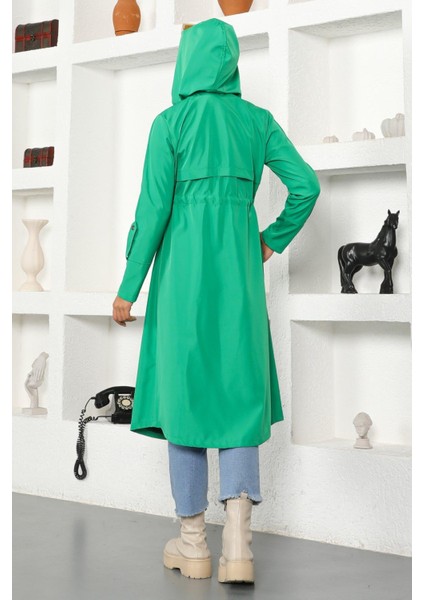 Kapşonlu Trençkot Yeşil 10744 indirimleri