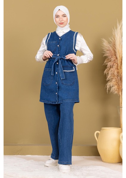 Inci Detaylı Ikili Kot Takım Açık Mavi 19245