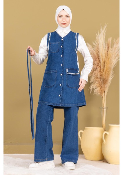 Inci Detaylı Ikili Kot Takım Açık Mavi 19245 modelleri