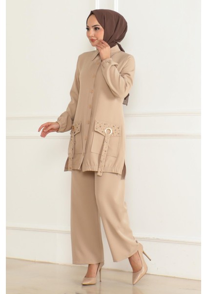 Cep Detaylı Takım Bej 19229 modelleri