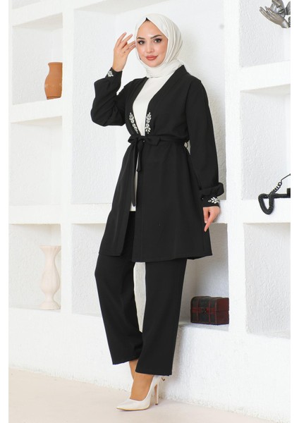 Taş Detaylı Takım Siyah MSW19203