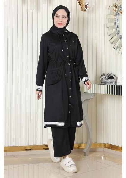 Kapşonlu Ribanalı Takım Siyah MSW19196