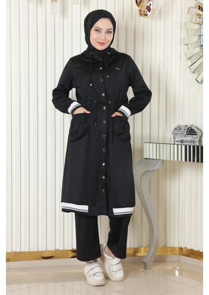 Kapşonlu Ribanalı Takım Siyah MSW19196 modelleri