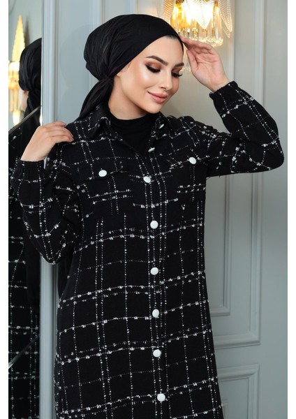 Düğmeli Kaşe Kaban Siyah 19260 fiyatları