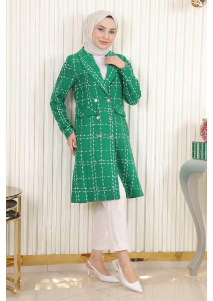 Düğmeli Geniş Yaka Kaşe Kaban Zümrüt 19177