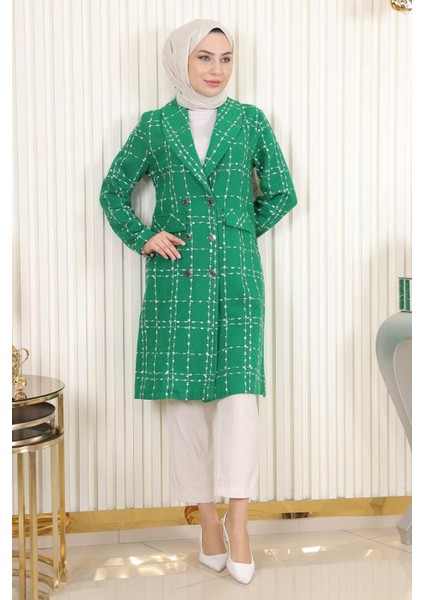 Düğmeli Geniş Yaka Kaşe Kaban Zümrüt 19177 modelleri