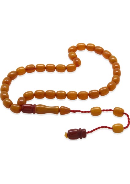 Sistemli Küp Kesim Çift Renk Imameli Bilek Boy Koyu Bal Rengi Ateş Kehribar Tesbih