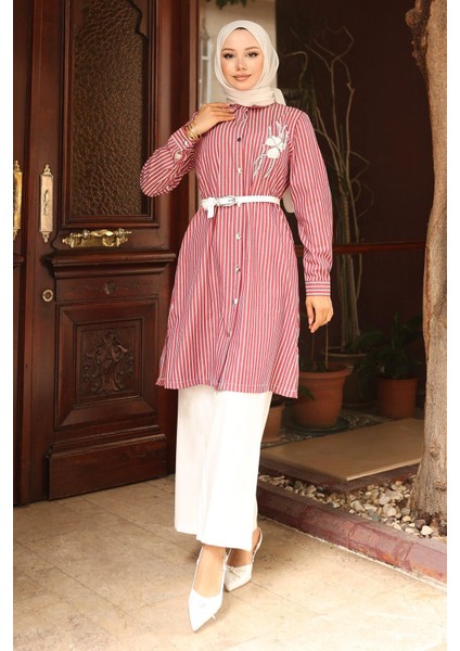 Çizgili Nakış Detaylı Takım Bordo 19261 modelleri