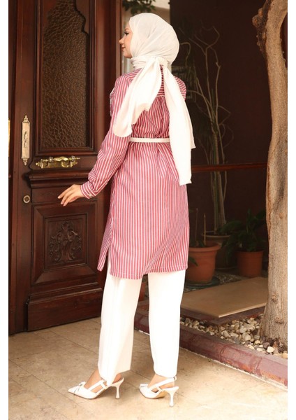 Çizgili Nakış Detaylı Takım Bordo 19261 fırsatları