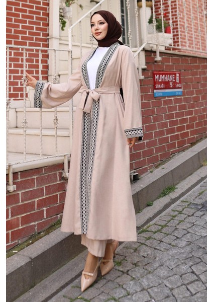Etnik Desenli Kimono Takım Bej MSW19251