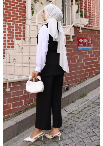 Süs Cep Detaylı Yelekli Takım Siyah MSW19249 fırsatları