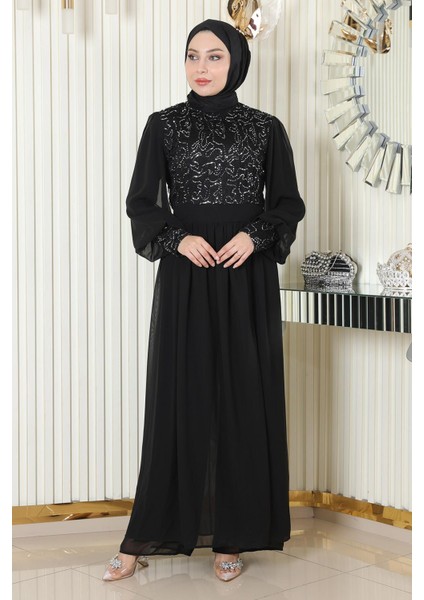 Pulpayetli Şifon Takım Siyah MSW19190 modelleri