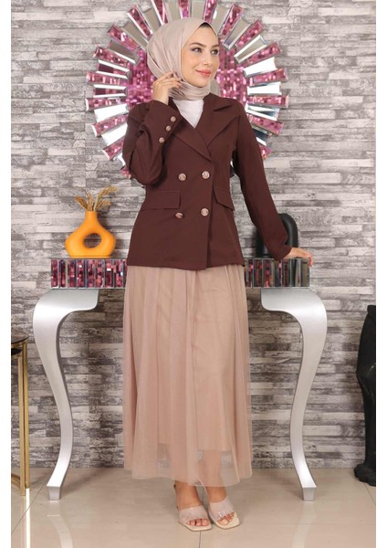 Ceketli Eteği Tül Takım Kahverengi MSW19151 fırsatları