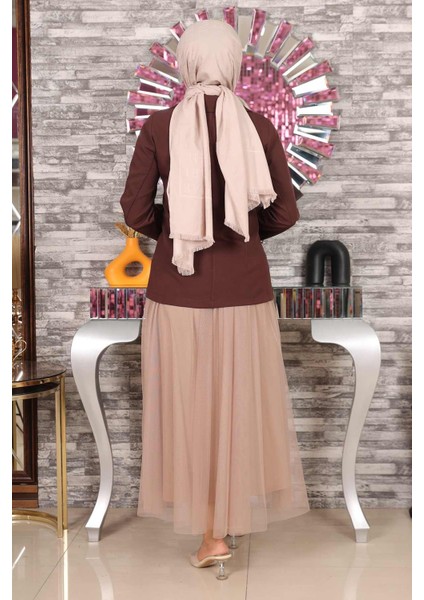 Ceketli Eteği Tül Takım Kahverengi MSW19151 indirimleri