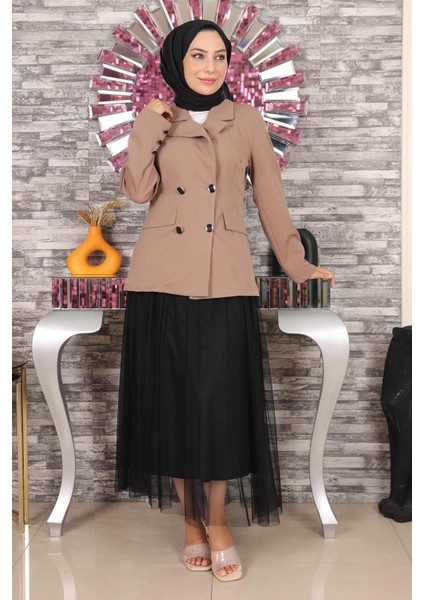 Ceketli Eteği Tül Takım Vizon MSW19151 modelleri