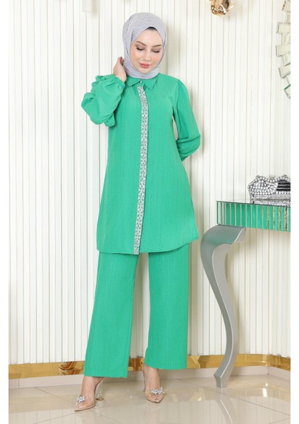 Taş Detaylı Takım Yeşil MSW19195 modelleri