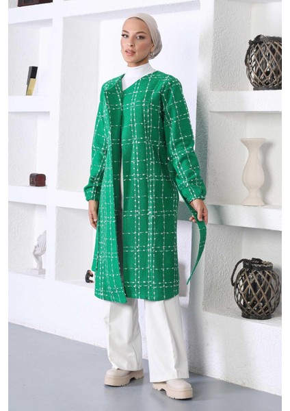 Kemerli Kaşe Kaban Yeşil 10768 modelleri