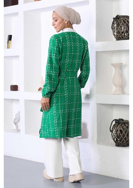 Kemerli Kaşe Kaban Yeşil 10768 indirimleri