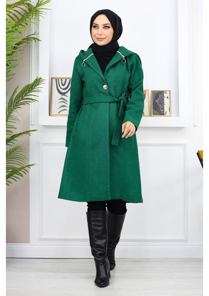 Kapşonlu Kaşe Kaban Zümrüt 19172