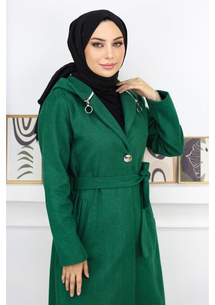 Kapşonlu Kaşe Kaban Zümrüt 19172 fiyatları