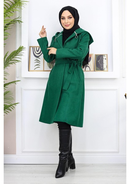 Kapşonlu Kaşe Kaban Zümrüt 19172 modelleri