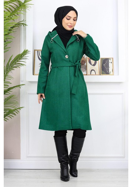 Kapşonlu Kaşe Kaban Zümrüt 19172 fırsatları