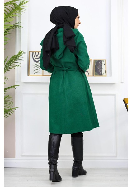 Kapşonlu Kaşe Kaban Zümrüt 19172 indirimleri