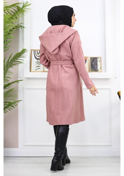 Kapşonlu Kaşe Kaban Gül Kurusu 19172 indirimleri