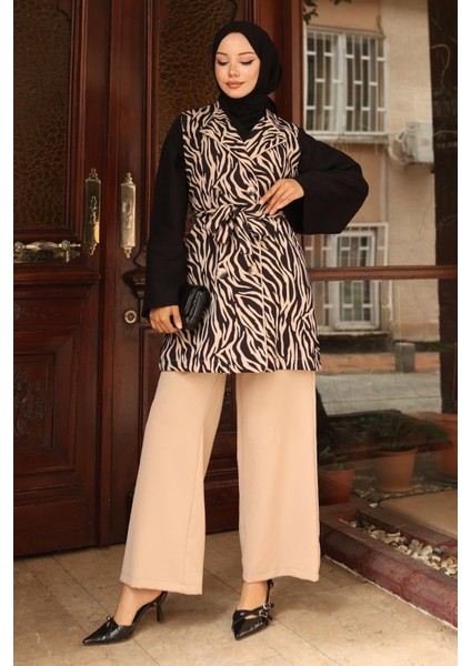 Zebra Desenli Ikili Takım Bej 19255